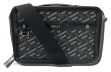 VERSACE La Greca Signature Black Gray Handbag Authentic Men 2075