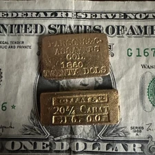 Parsons & Co Assayers Col 1860 $20 & $16 Moffat & Co  Gold  Ingot Bar re-strike