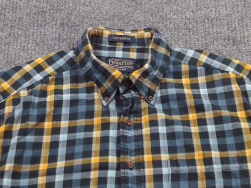 Pendleton Shirt Men Large Blue Check Wool Cotton Long Sleeve Flannel Canterbury  - Picture 2 of 9