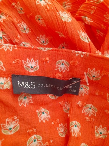 M&S Collection Sz 12 Bright Orange Midi Shirt Dress Floral Lace trim Boho India - Picture 11 of 15