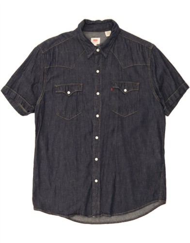LEVI'S Mens Short Sleeve Denim Shirt Large Navy Blue Cotton LR10