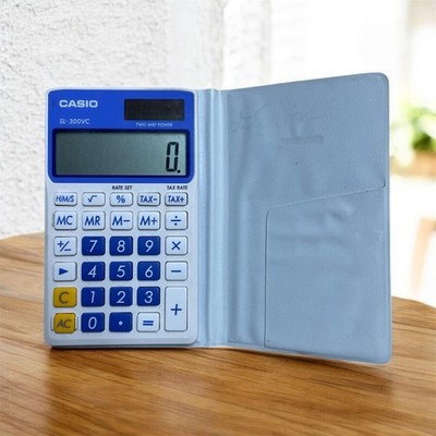 Casio SL-300VC Pocket Basic Calculator Solar Battery Blue W/ Cover Case LCD