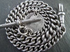 Antique Victorian Solid Sterling Silver Albert Pocket Watch Chain Lions + Coin 1