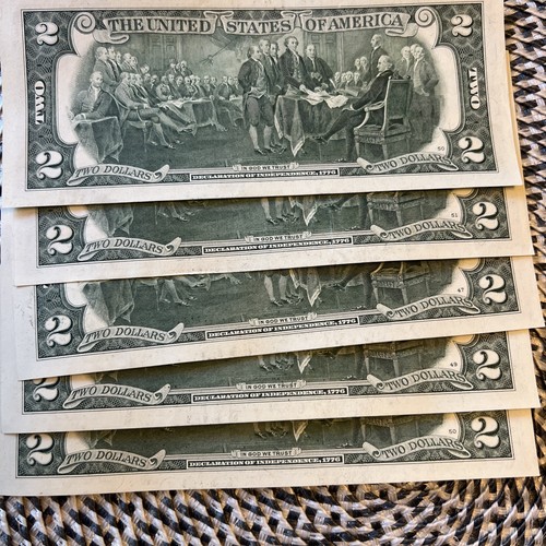 2013 $2 TWO DOLLARS BILLS / ( 5 ) SEQUENCE / LOW MINTAGE / CRISPY / CHECK IT OUT - Picture 2 of 10