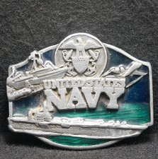 WK17148 VINTAGE 1987  UNITED STATES NAVY  ARMED FORCES MENS PEWTER BELT BUCKLE