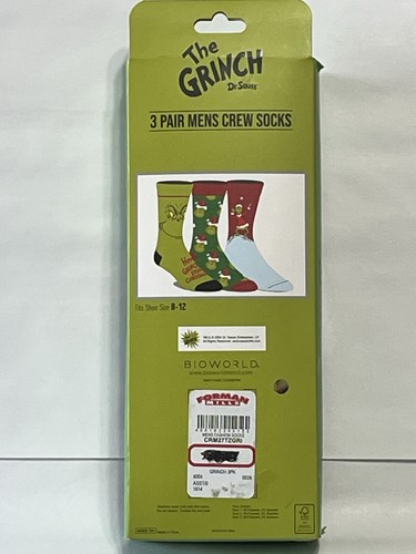 Dr. Seuss ~ The Grinch ~ Crew-Socken für Herren Dreierpack Größe 8-12 neu im Paket - Bild 5 von 5