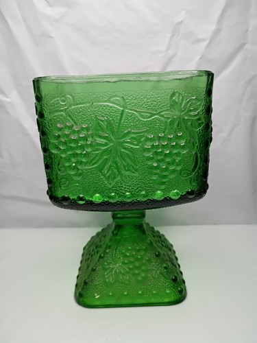 Vintage Anchor Hocking grün quadratischer Sockel Perlen Weinlese Süßigkeitenschale - Bild 4 von 13