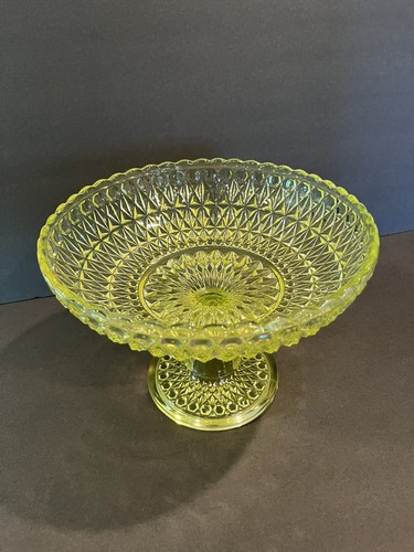 EAPG Central Glass Co. Pressed Diamond Vaseline Glass Compote c. 1885 Exquisite! - Picture 2 of 2