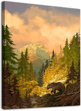 arteWOODS Canvas Wall Art Decor Grizzly Bear for Bedroom Living Room Forest Rock