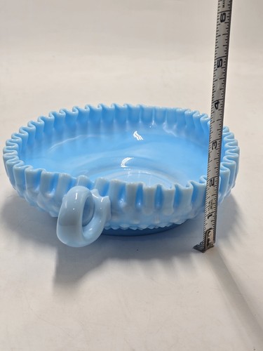 Vtg Fenton Hobnail Heart Bowl Dish Blue Slag Glass Rippled Ruffled Pinched Edged - Picture 13 of 13