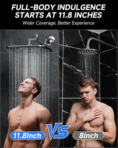 11.8" Rain Shower Head, Rectangular Rainfall Showerhead with 11" Stainless St... - Picture 2 of 7