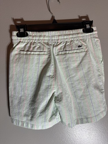 Vineyard Vines Size 10 Boys Oxford Pull On Drawstring Shorts NWT Green Striped - Picture 2 of 7