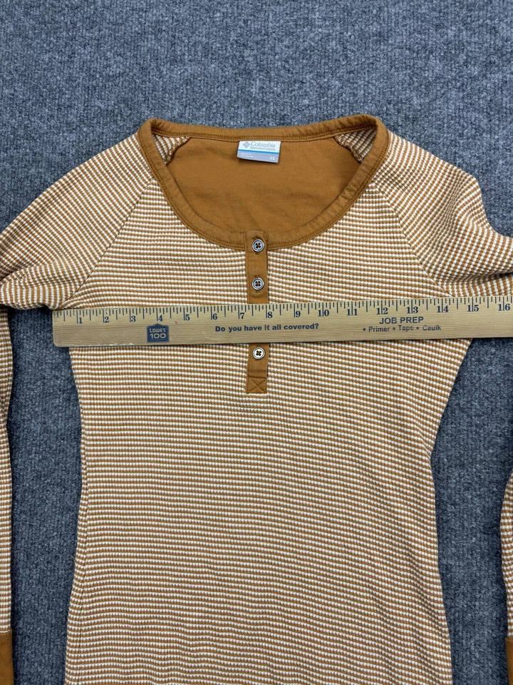 Camisa Columbia Para Mujer XS Marrón Rayas Henley Térmica Manga Larga Waffle Top Foto 3 de 4