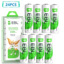 EBL 24x AA Rechargeable Batteries 1.2V 2500mAh NiMH Pre-Charged Doubl A Battery 1.42 per gallon