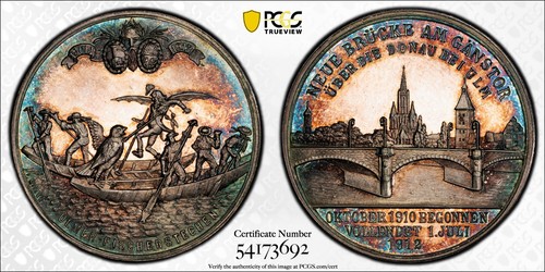 GERMANY Ulm Fisherman's Tournament 1912 silver Medal PCGS SP-65 Rainbow Toning! - Picture 3 of 7