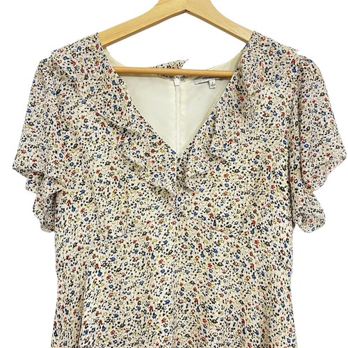 Madewell 6 White 100% Silk Ruffle V Neck Lined Floral Babydoll Fairy Mini Dress - Picture 2 of 9