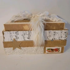 Shabby Stack Of Unbound Books For Xmas Decor With Lace Glitter And Fur