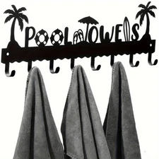 1X Pool Towel Rack Metal Hook Wall Mounted Summer Beach Holder with 8 Hooks