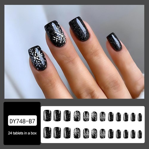 Natale 24PZ Unghie Finte Fiocco di Neve Unghie Finte Francesi Acrilico Nail Art, - Foto 10 di 32