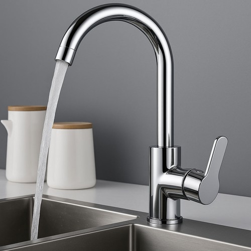 Stainless Steel Swan Neck Kitchen Sink Taps Swivel Single Lever Tap +Fittings - Picture 8 of 13