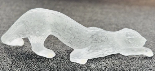 14" Lalique France Stalking Zeila Panther Frosted Crystal Figurine Sculpture