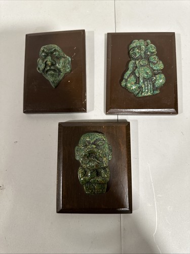 Vintage Stone Inca Aztec Mexican Wall Decor Set Of 3