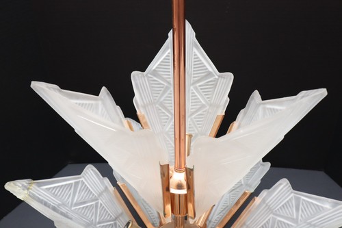 Vintage Art Deco Stil 2 STUFIGER Glas Schirm Deckenleuchte Leuchte Kronleuchter RAR - Bild 6 von 14