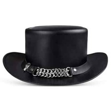 Fashion Shapeable Black Genuine Leather Fashion Top Hat