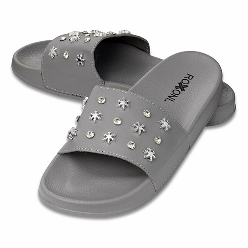Pupeez Flat Slide Sandals for Women with A Snow Flakes and Diamond Strap - Picture 10 of 16