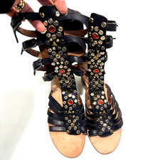 JEFFREY CAMPBELL KLAMATH Black Multi Leather Gladiator Bejeweled Sandals 10