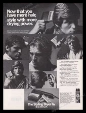 Schick Dry Styler 1970s Print Advertisement Ad 1972 Men's Hair Dryer
