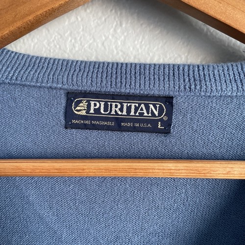 Puritan Orlon Acrylic Men’s Large V-Neck Pullover Blue Sweater Long Sleeve - Picture 3 of 8