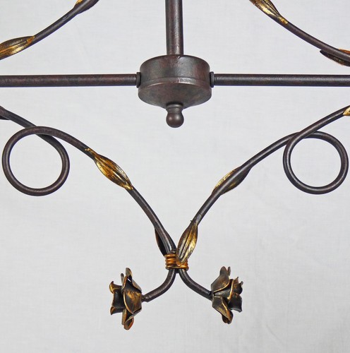 Lampadario su misura in ferro battuto forgiato e vetro decorato rustico art.612 - Foto 3 di 8