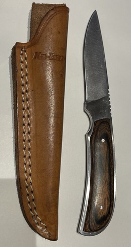 Vintage Kabar 1230 Wood Handle Fixed Blade Knife & Leather Sheath - Picture 1 of 6