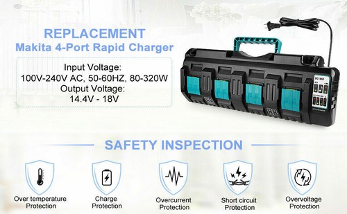 DC18SF 4-Ports Charger for Makita 14.4V-18V Li-ion Battery Rapid Charger BL1815 - Picture 13 of 13
