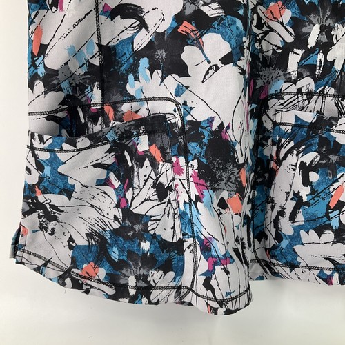 Dickies Womens Print Scrub Top DK731 V-Neck Medical SMALL Gray Teal Floral Fun - Picture 4 of 8