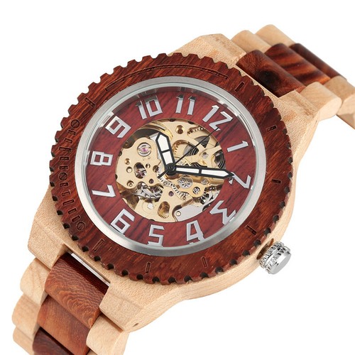 Antique Men's Wood Watch Sandalwood Auto Mechanical Wristwatch Full Wooden Band - Picture 12 of 26