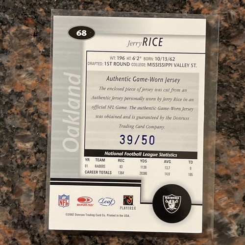 Maglia Jerry Rice 2002 Foglia Certificata Materiali Specchio Blu Gioco Indossata #68 #d/50 - Foto 6 di 11
