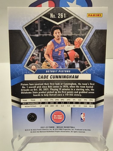 2021-22 Panini Mosaic Cade Cunningham NBA Debut Rookie Card RC #261 Pistons - Bild 2 von 2