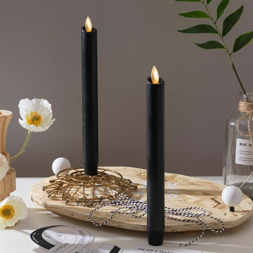 Luminara Flickering Flameless Wax Tapered Candle Set of 2 4 6 8 10 Black Unscent - Picture 5 of 24