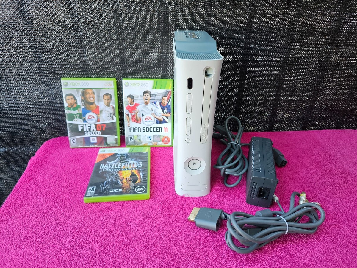 Microsoft Xbox 360 60GB White Console System With Cables And Games