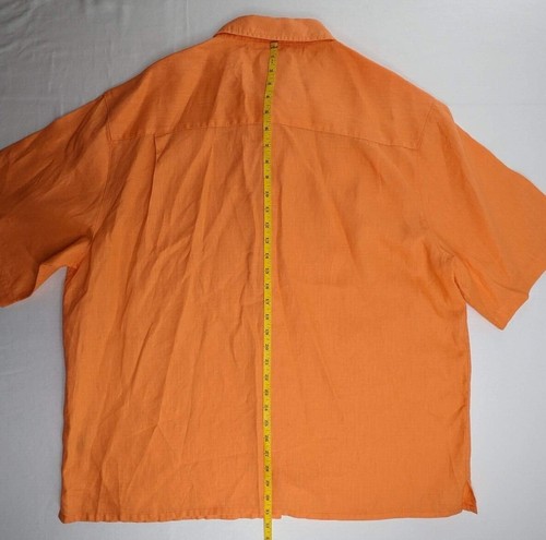 Alan Flusser Shirt Mens 2XL XXL Luxury Linen SS Bright Orange Classic Fit Camp - Picture 6 of 11