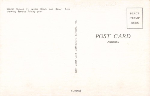 Ft. Myers Beach, Florida Postkarte Resort Gebiet Angeln Pier Antenne ca. 1960er O9 - Bild 2 von 2