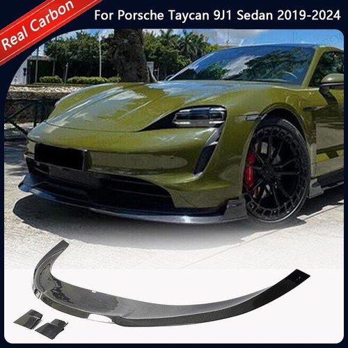 For Porsche Taycan 9J1 Sedan 19-24 REAL CARBON Front Bumper Lip Chin Spoiler - Picture 1 of 13