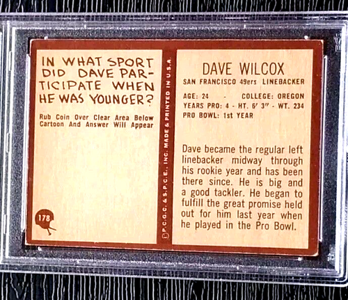 Tarjeta de novato Philadelphia Dave Wilcox 1967 #178 centrada *sin pliegues* PSA 4 en muy buen estado - Imagen 5 de 5