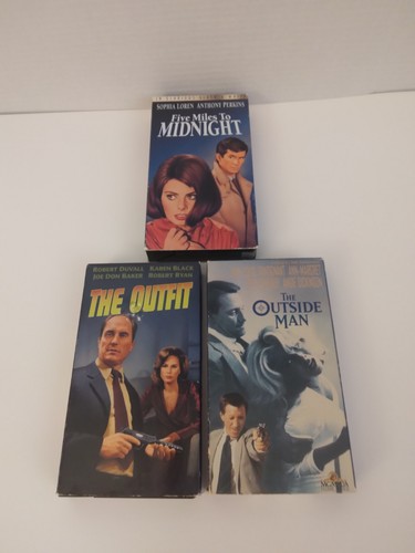 3 VHS Crime Thrillers: The Outside Man/The Outfit/Five Miles To Midnight