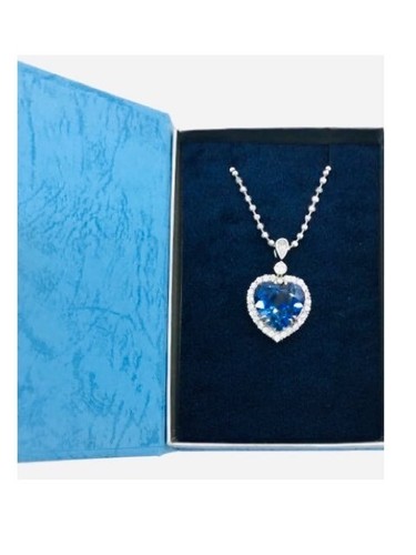 Titanic Heart of The Ocean Necklace & Pendant 55 Carat Deep blue Crystal 18” - Picture 3 of 6