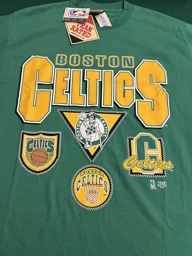 VTG Boston Celtics Shirt Men Large Green Team Rated Single Stitch 90s Made USA