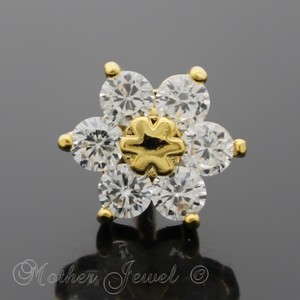 14K YELLOW GOLD IP SIMULATED DIAMOND CENTRED FLOWER CARTILAGE STUD TRAGUS LABRET