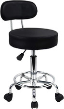 PU Leather Rolling Stool Mid-Back with Footrest Height Adjustable Office Compute